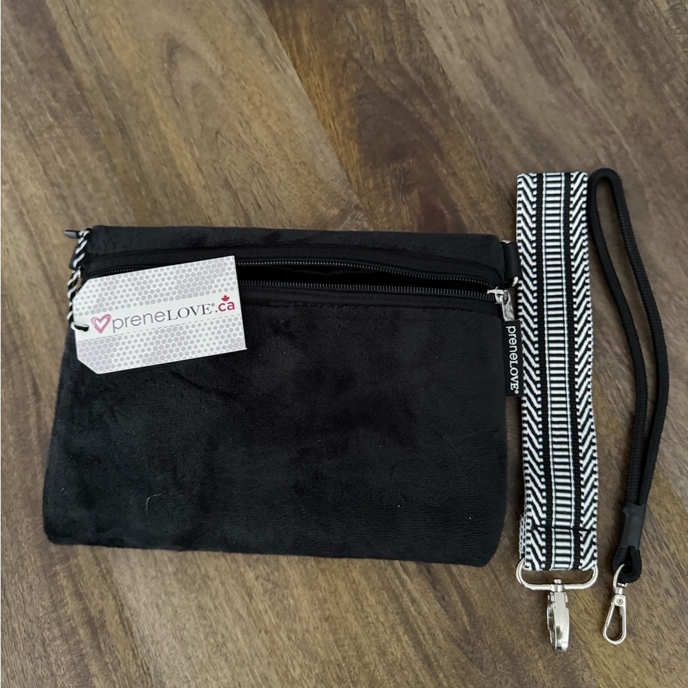 PreneLove Black Suede Wristlet Crossbody with Two Straps